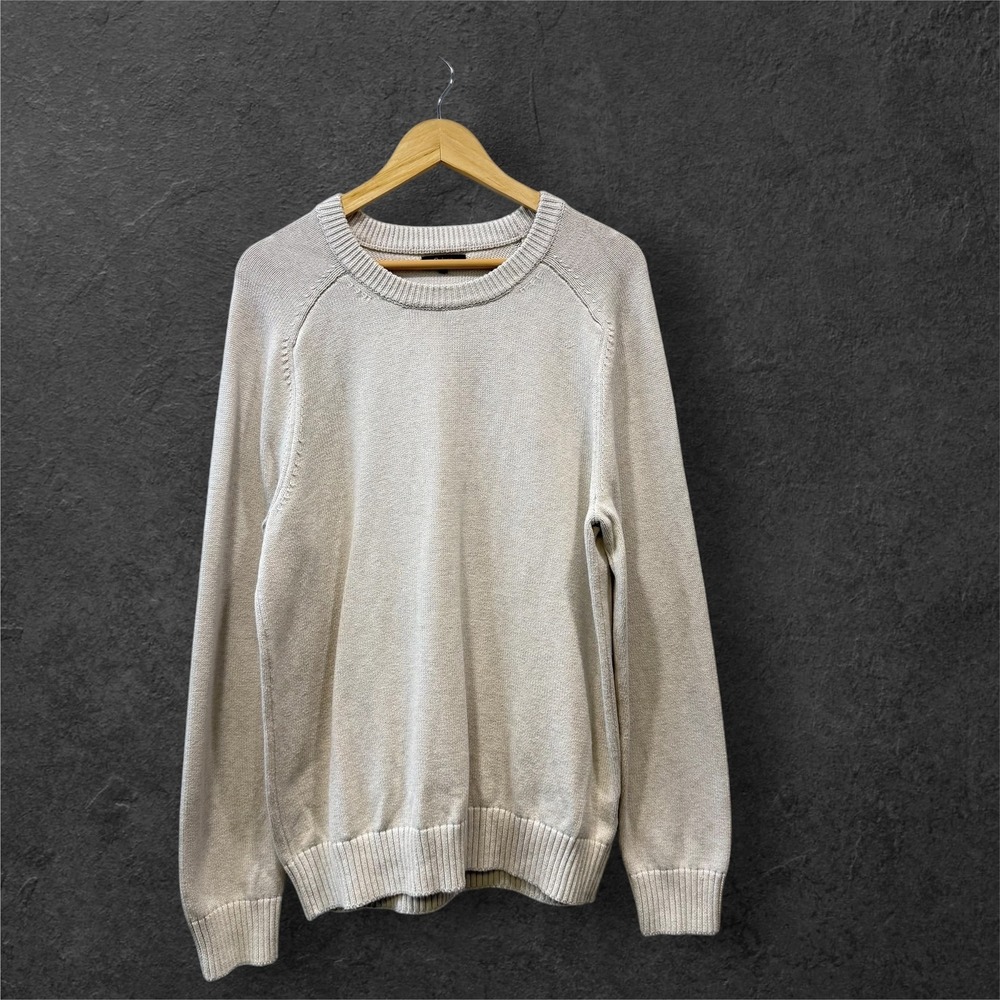 Quince Mens 100% Organic Cotton Crewneck Sweater Speckled Beige Large